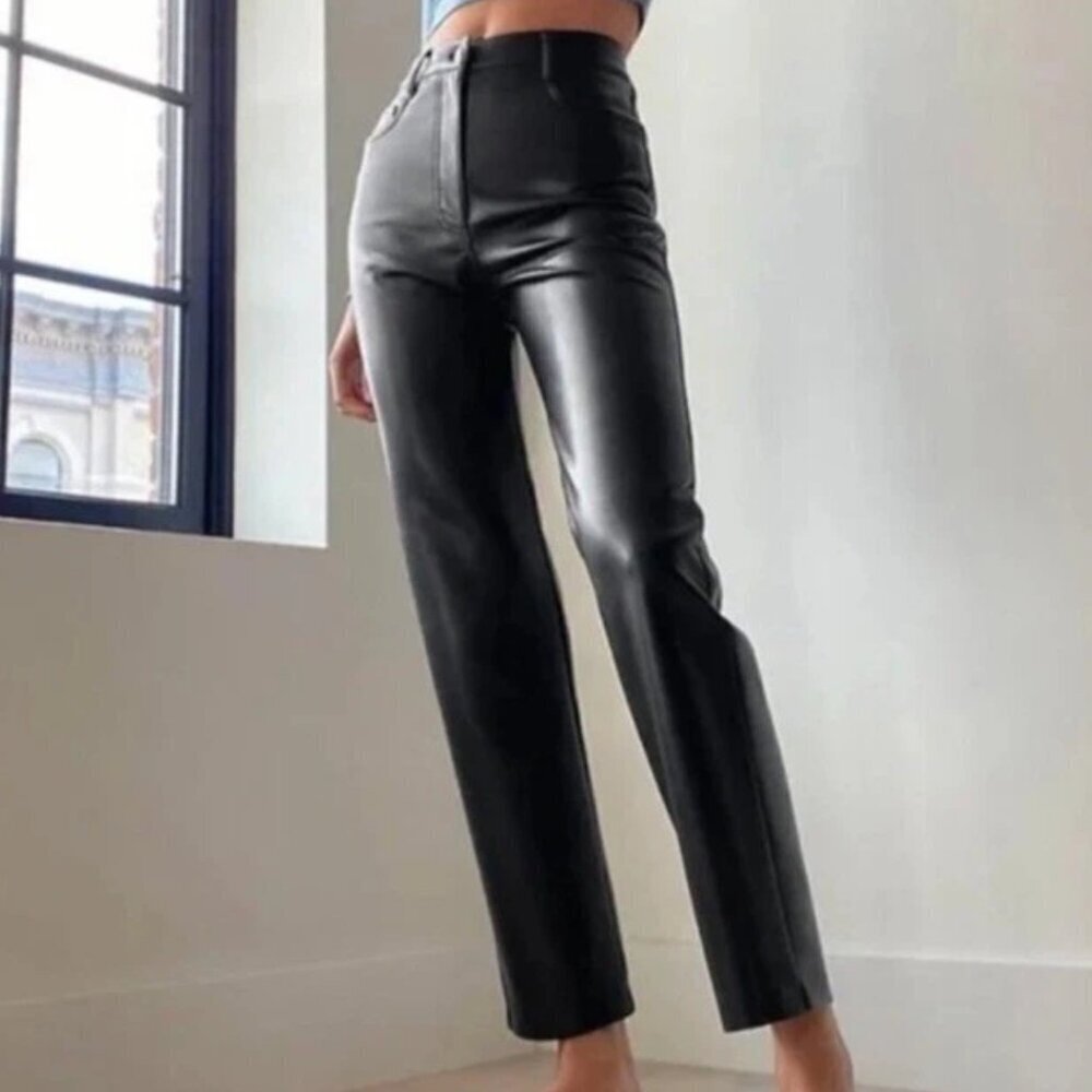 Aritzia Wilfred The Melina Pant High-waisted Vegan Leather Straight Leg Size 8